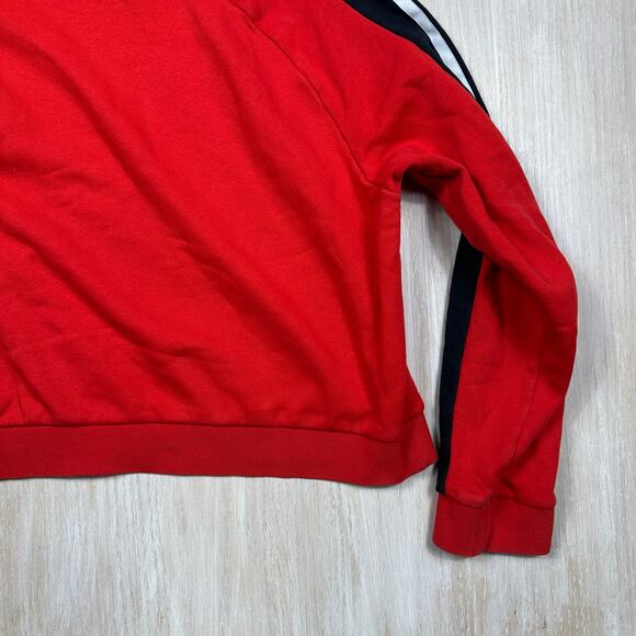 Adidas Red Hoodie Pullover Cropped Stripe Sleeve Leoflage Trefoil Sweater Large - Picture 13 of 15